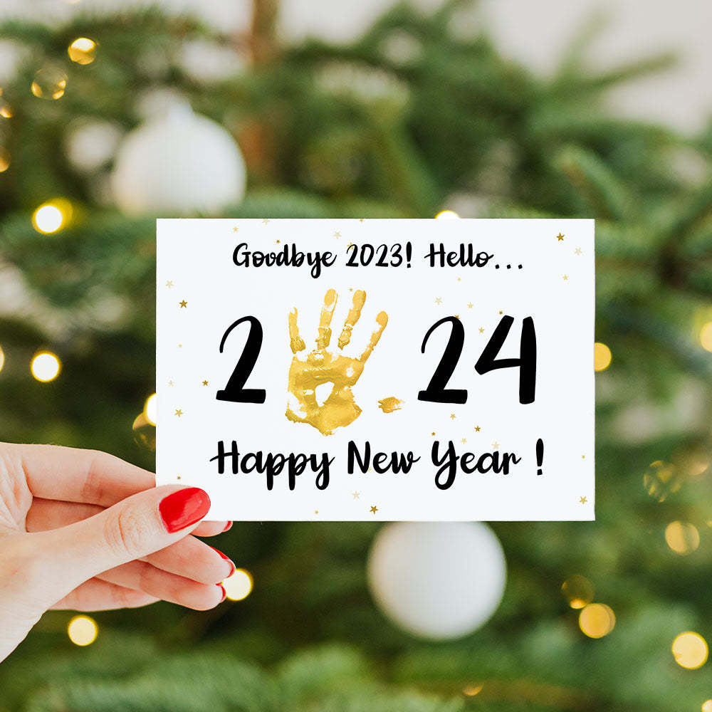 Happy New Year Card 2024 New Year's Card for Kids Handprint Card for Family - customphotokeychain