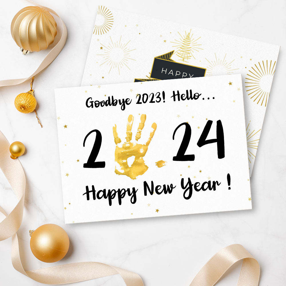 Happy New Year Card 2024 New Year's Card for Kids Handprint Card for Family - customphotokeychain