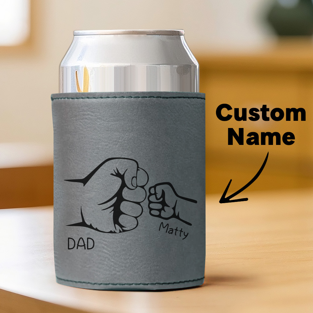 Dad Fist Bump Leather Can Cooler, Fathers Day Gift with Kids Names, Dad Gifts from Kids Dad Birthday Gift Personalized Gift for Dad, Grandpa