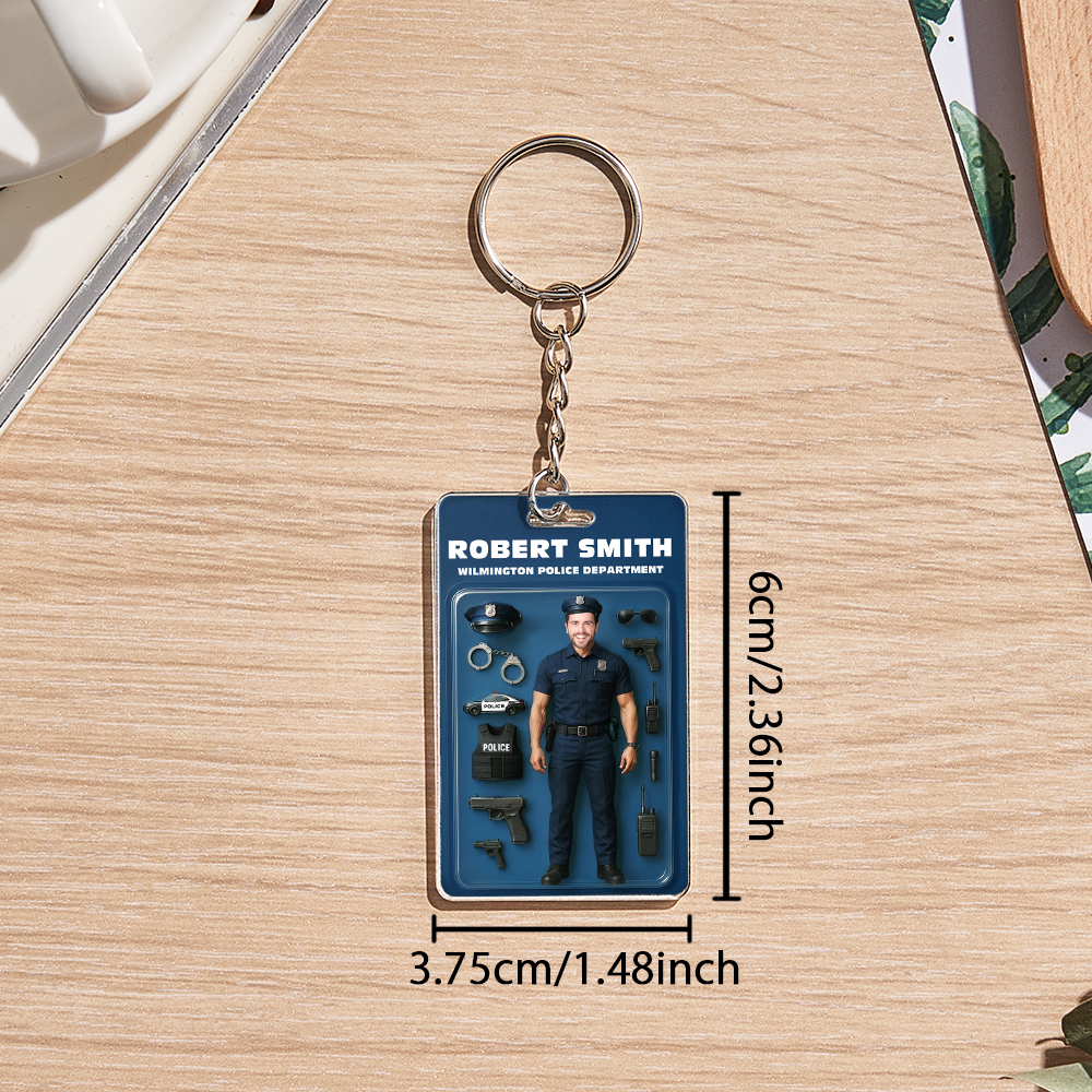 Custom 3D Effect Action Figure Customizable Head Packaging Toy Box Style Art Gift Personalized Acrylic Keychain Gift for Police Officers - CustomPhotoKeychainUK