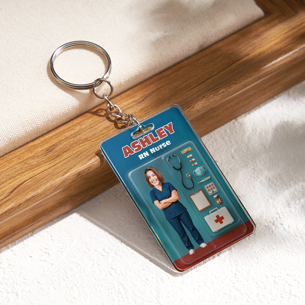 Custom 3D Effect Action Figure Customizable Head Packaging Toy Box Style Art Gift Personalized Acrylic Keychain Nurses Day Gift for Nurse - CustomPhotoKeychainUK