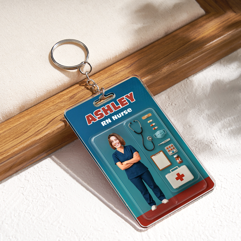 Custom 3D Effect Action Figure Customizable Head Packaging Toy Box Style Art Gift Personalized Acrylic Keychain Nurses Day Gift for Nurse - CustomPhotoKeychainUK