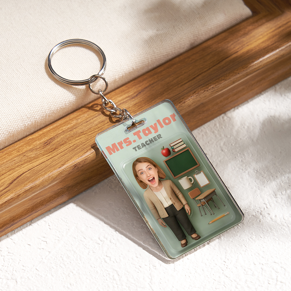 Custom 3D Effect Action Figure Customizable Head Packaging Toy Box Style Art Gift Personalized Acrylic Keychain Creative Gift for Teacher - CustomPhotoKeychainUK