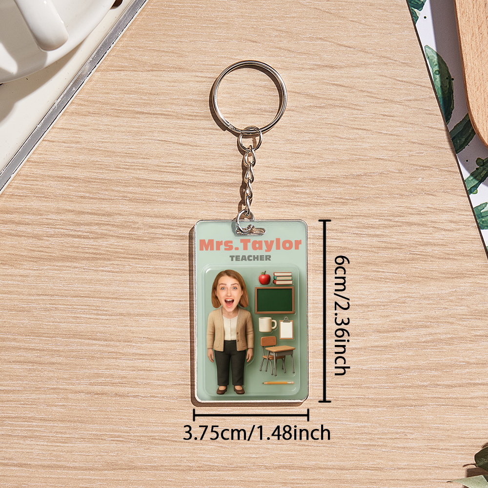 Custom 3D Effect Action Figure Customizable Head Packaging Toy Box Style Art Gift Personalized Acrylic Keychain Creative Gift for Teacher - CustomPhotoKeychainUK