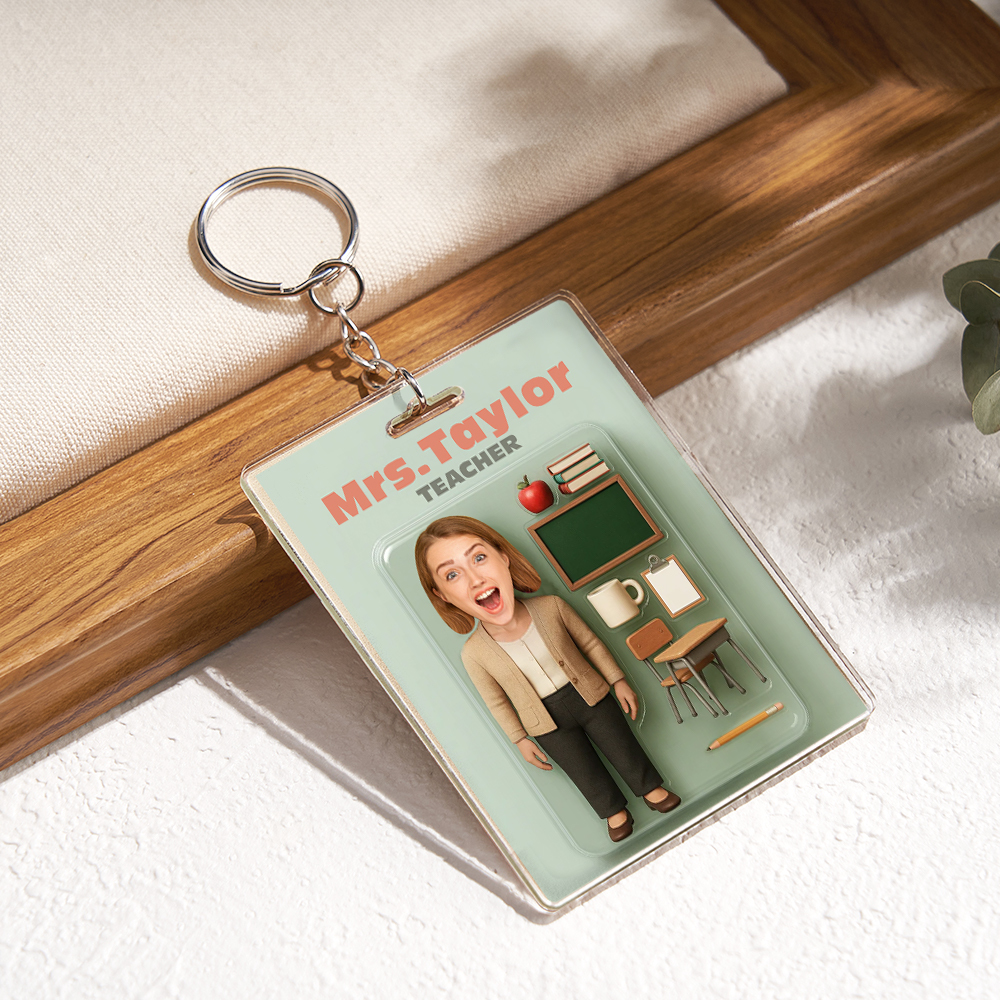 Custom 3D Effect Action Figure Customizable Head Packaging Toy Box Style Art Gift Personalized Acrylic Keychain Creative Gift for Teacher - CustomPhotoKeychainUK