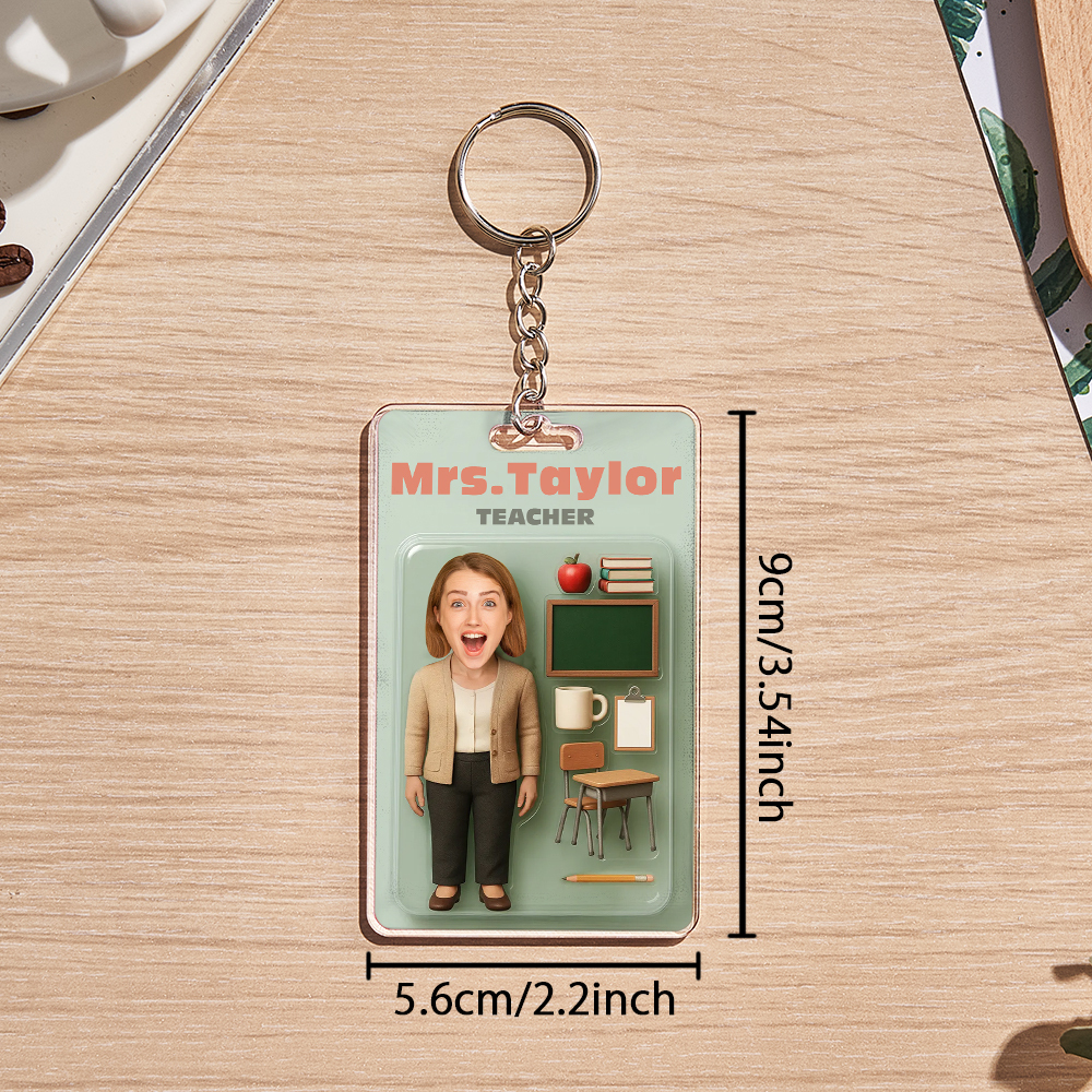 Custom 3D Effect Action Figure Customizable Head Packaging Toy Box Style Art Gift Personalized Acrylic Keychain Creative Gift for Teacher - CustomPhotoKeychainUK