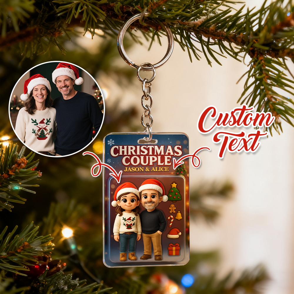 Custom Christmas Couple Action Figure Keychain, A Heartwarming Holiday Keepsake, Best Christmas Gift for Him - CustomPhotoKeychainUK