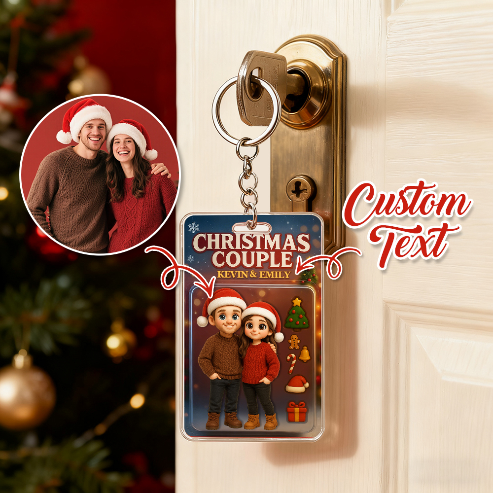 Custom Christmas Couple Action Figure Keychain, A Heartwarming Holiday Keepsake, Best Christmas Gift for Him - CustomPhotoKeychainUK