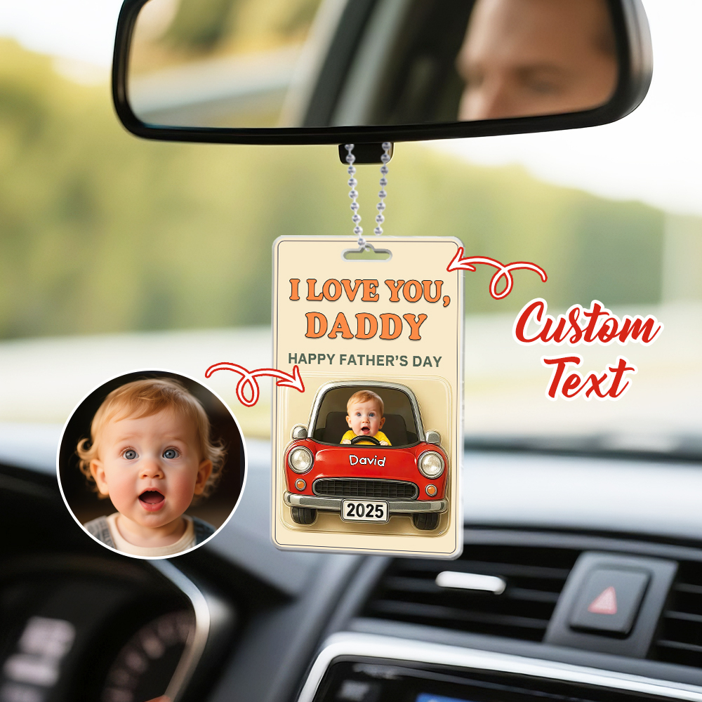 Personalized Fathers Day Gift For Dad, Acrylic Car Hanger Daddy Kids Face Car Toy Action Figure Baby Face New Dad Gift, Grandpa Gift, Best Dad