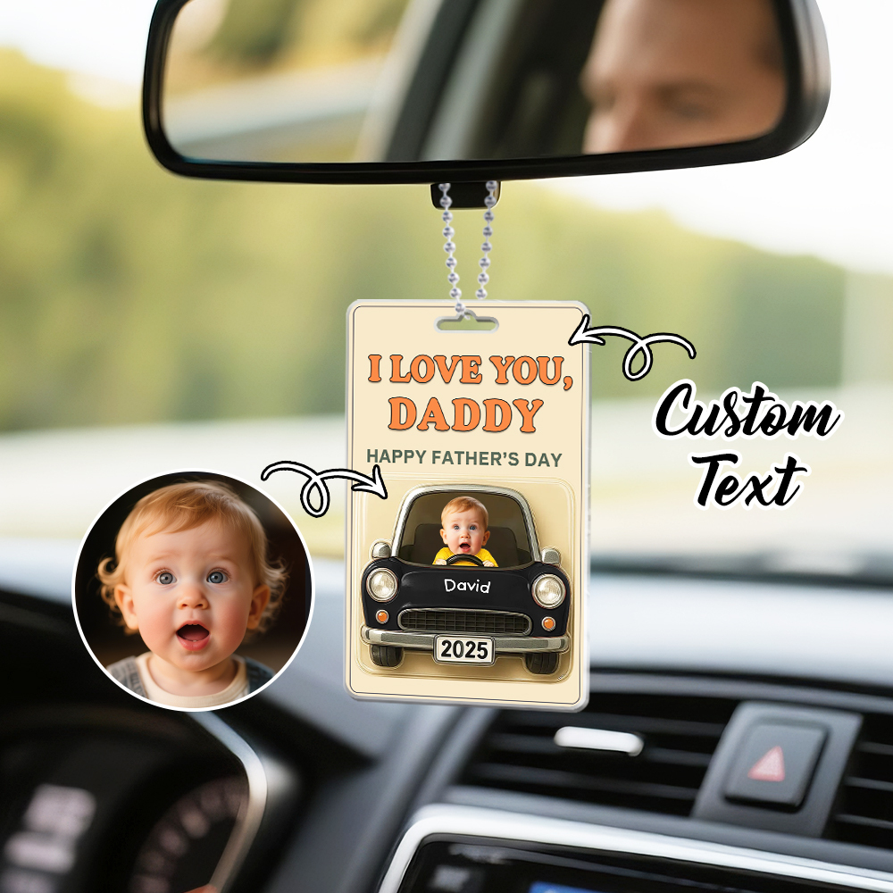 Personalized Fathers Day Gift For Dad, Acrylic Car Hanger Daddy Kids Face Car Toy Action Figure Baby Face New Dad Gift, Grandpa Gift, Best Dad