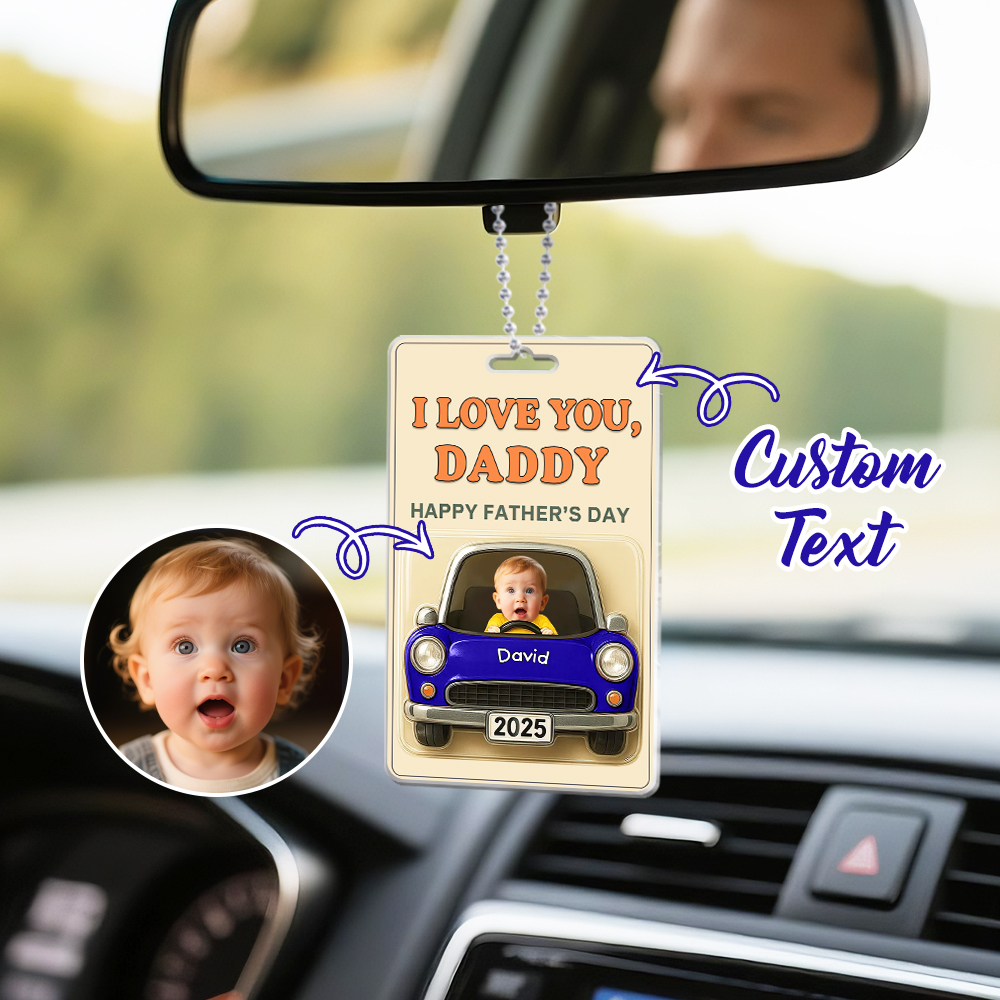 Personalized Fathers Day Gift For Dad, Acrylic Car Hanger Daddy Kids Face Car Toy Action Figure Baby Face New Dad Gift, Grandpa Gift, Best Dad