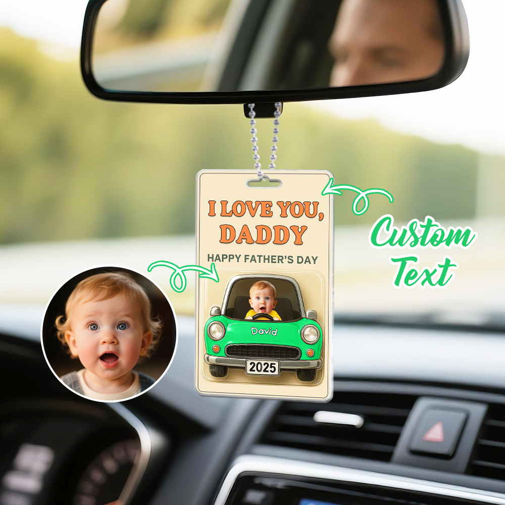 Personalized Fathers Day Gift For Dad, Acrylic Car Hanger Daddy Kids Face Car Toy Action Figure Baby Face New Dad Gift, Grandpa Gift, Best Dad