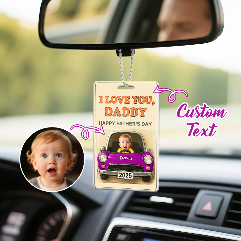Personalized Fathers Day Gift For Dad, Acrylic Car Hanger Daddy Kids Face Car Toy Action Figure Baby Face New Dad Gift, Grandpa Gift, Best Dad