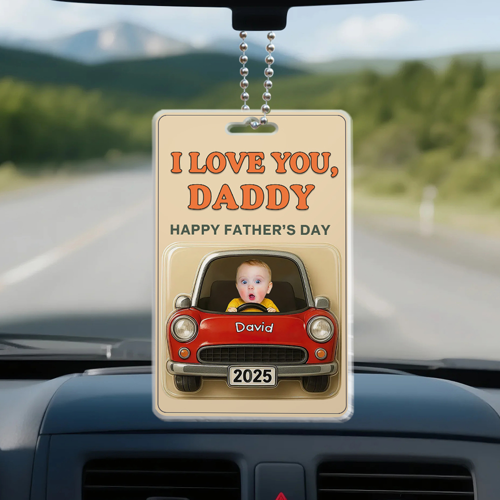 Personalized Fathers Day Gift For Dad, Acrylic Car Hanger Daddy Kids Face Car Toy Action Figure Baby Face New Dad Gift, Grandpa Gift, Best Dad