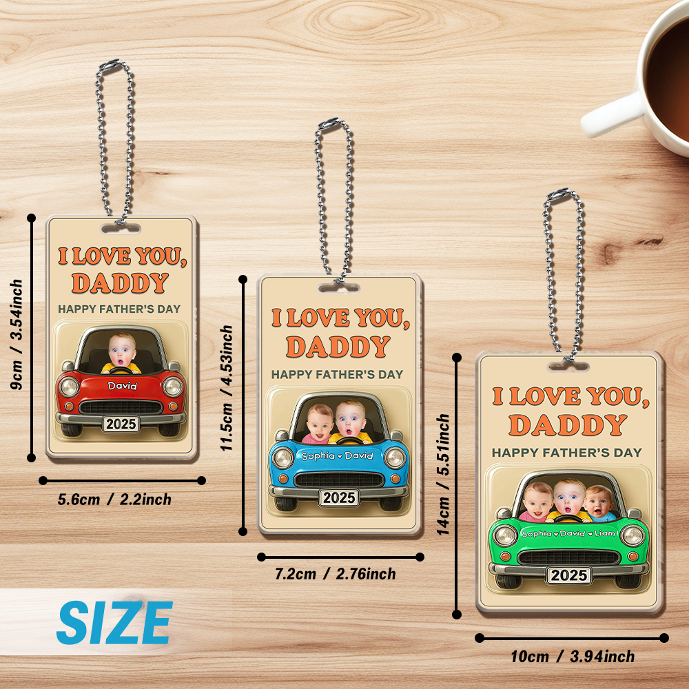 Personalized Fathers Day Gift For Dad, Acrylic Car Hanger Daddy Kids Face Car Toy Action Figure Baby Face New Dad Gift, Grandpa Gift, Best Dad