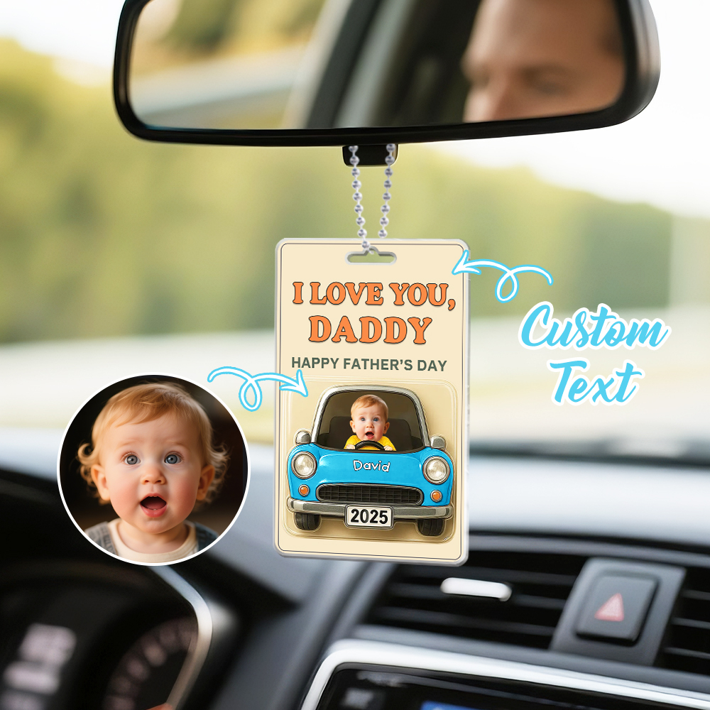 Personalized Fathers Day Gift For Dad, Acrylic Car Hanger Daddy Kids Face Car Toy Action Figure Baby Face New Dad Gift, Grandpa Gift, Best Dad