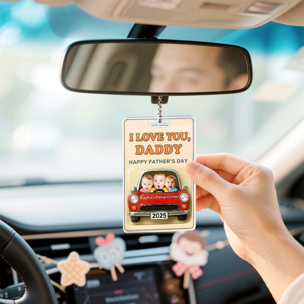 Personalized Fathers Day Gift For Dad, Acrylic Car Hanger Daddy Kids Face Car Toy Action Figure Baby Face New Dad Gift, Grandpa Gift, Best Dad