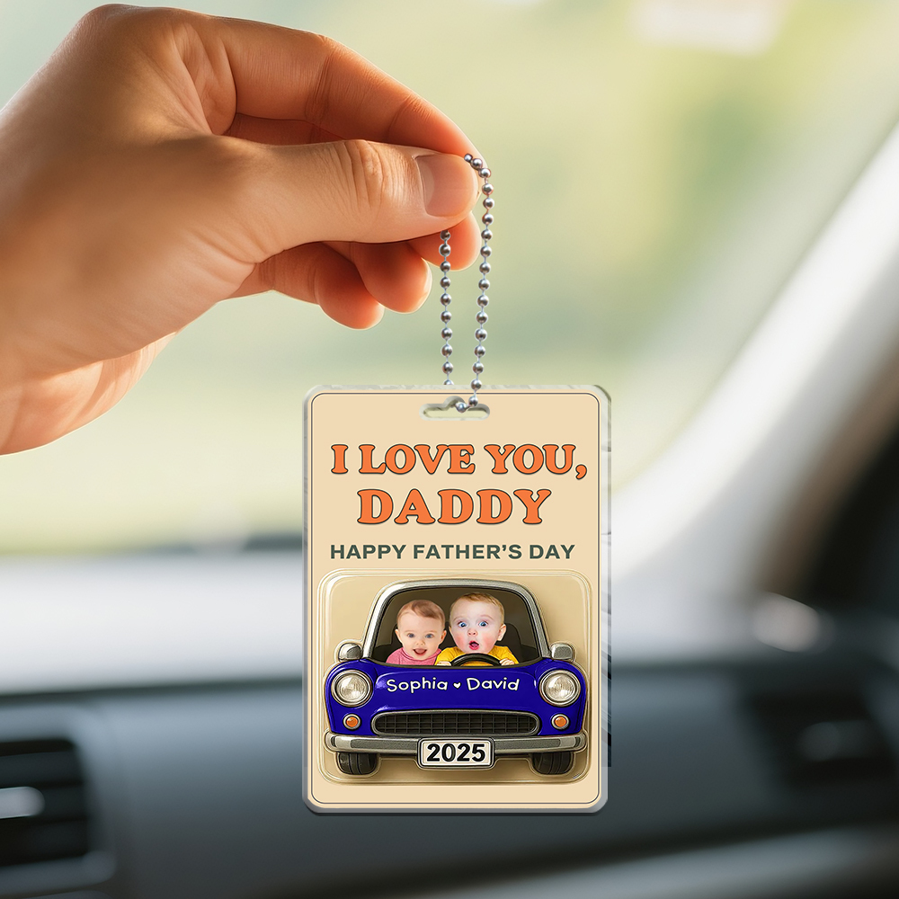 Personalized Fathers Day Gift For Dad, Acrylic Car Hanger Daddy Kids Face Car Toy Action Figure Baby Face New Dad Gift, Grandpa Gift, Best Dad
