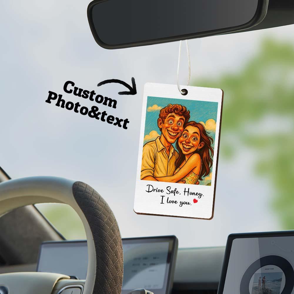 Custom Funny Caricature Portrait Air Freshener, Cute Car Accessories, Photo Freshener, Gift for Husband Wife Family Friend 