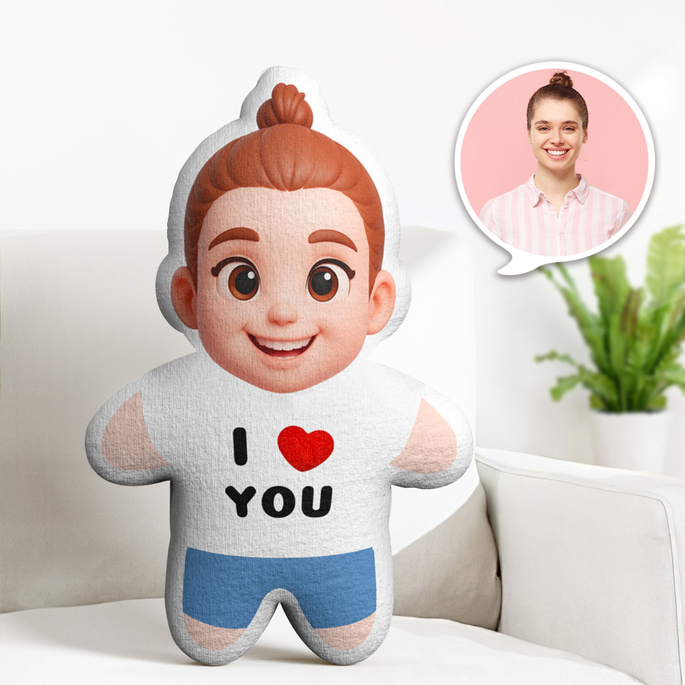 Custom Q Version Minime Throw Pillow I LOVE YOU Custom Face Gifts Personalized Photo Minime Pillow