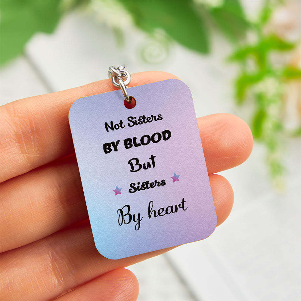 Cartoon Sister Image Wooden Keychian Custom Engraved Back View Keychain For Friend - customphotokeychain