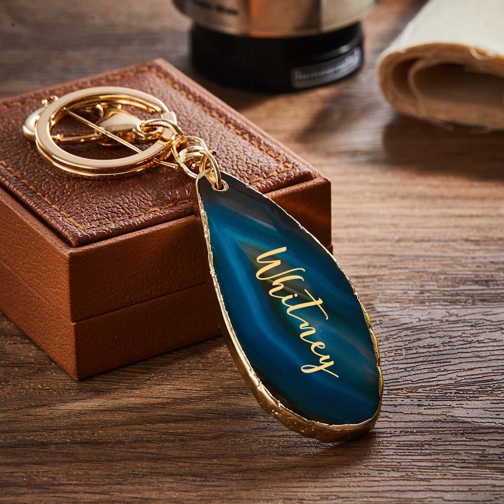 Agate Engraved Keychain Personalized Natural Stone Key Chain Gift For Her - customphotokeychain