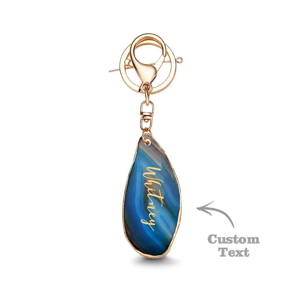 Agate Engraved Keychain Personalized Natural Stone Key Chain Gift For Her - customphotokeychain
