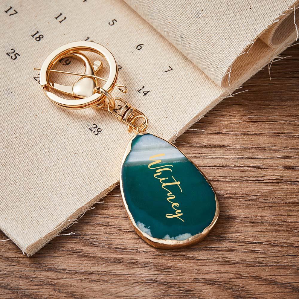 Agate Engraved Keychain Personalized Natural Stone Key Chain Gift For Her - customphotokeychain