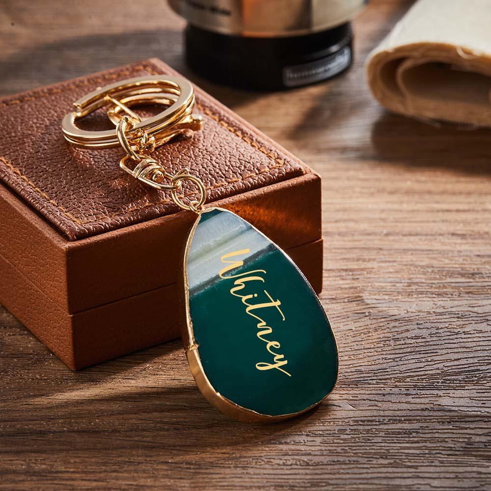 Agate Engraved Keychain Personalized Natural Stone Key Chain Gift For Her - customphotokeychain