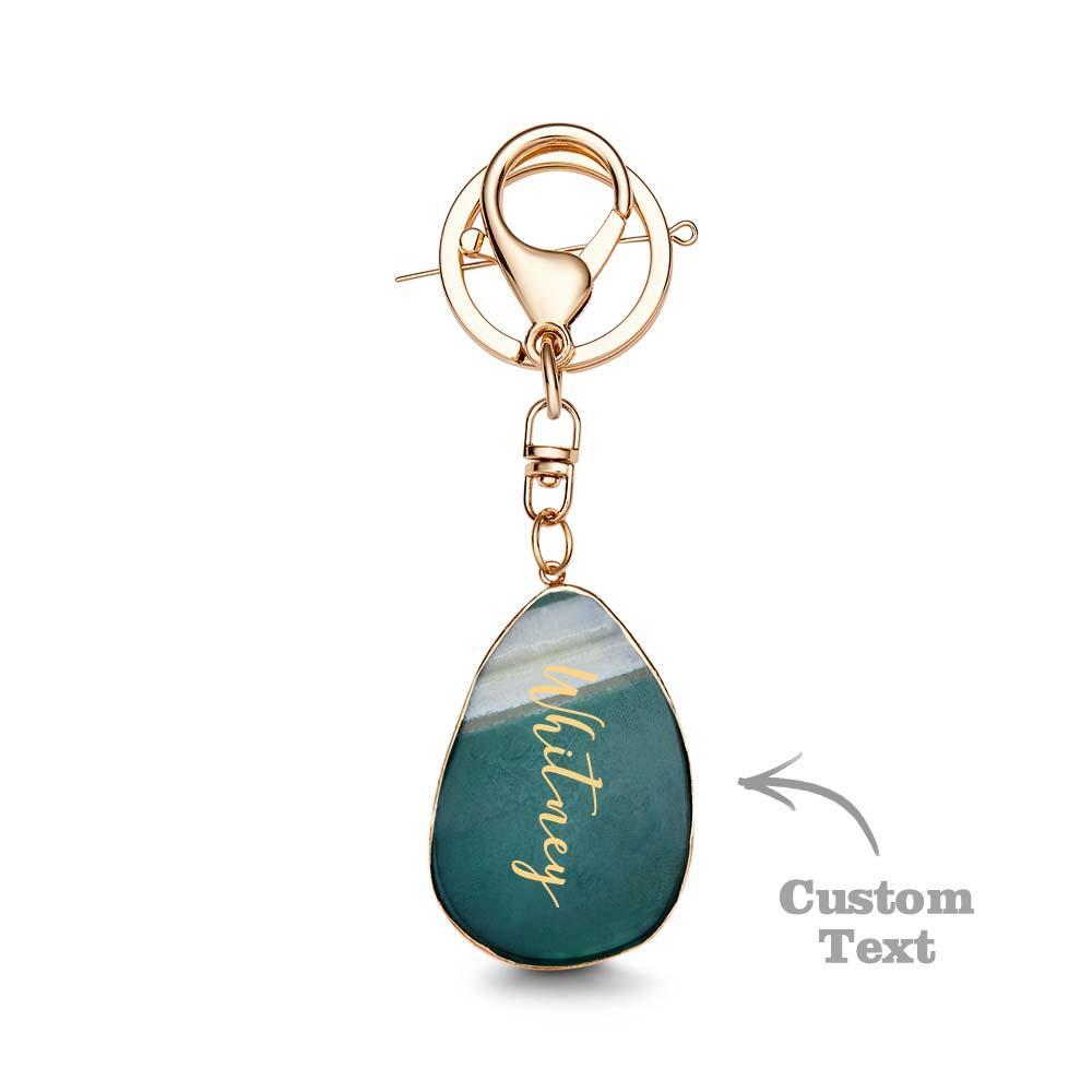 Agate Engraved Keychain Personalized Natural Stone Key Chain Gift For Her - customphotokeychain