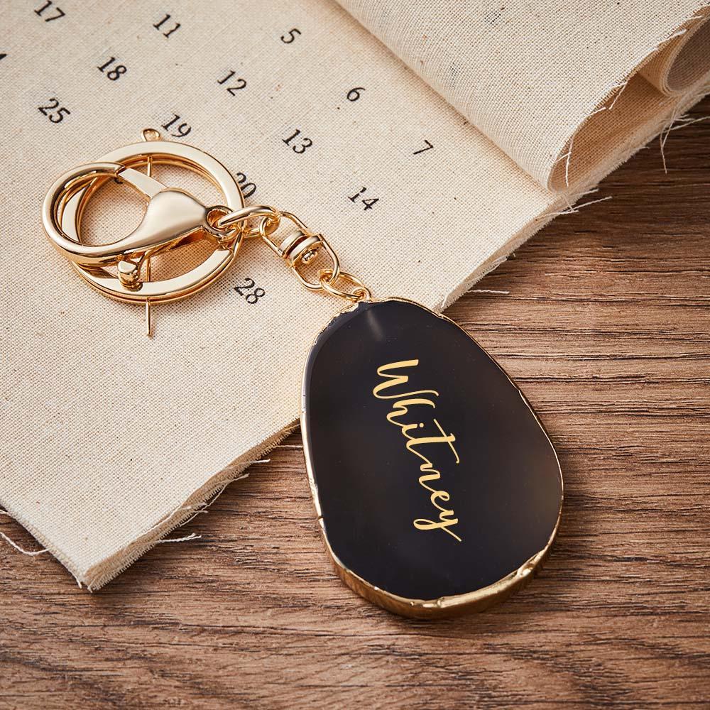 Agate Engraved Keychain Personalized Natural Stone Key Chain Gift For Her - customphotokeychain