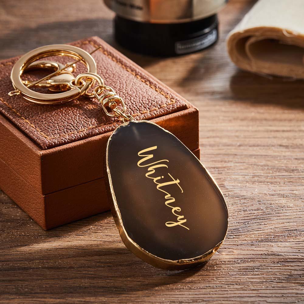Agate Engraved Keychain Personalized Natural Stone Key Chain Gift For Her - customphotokeychain