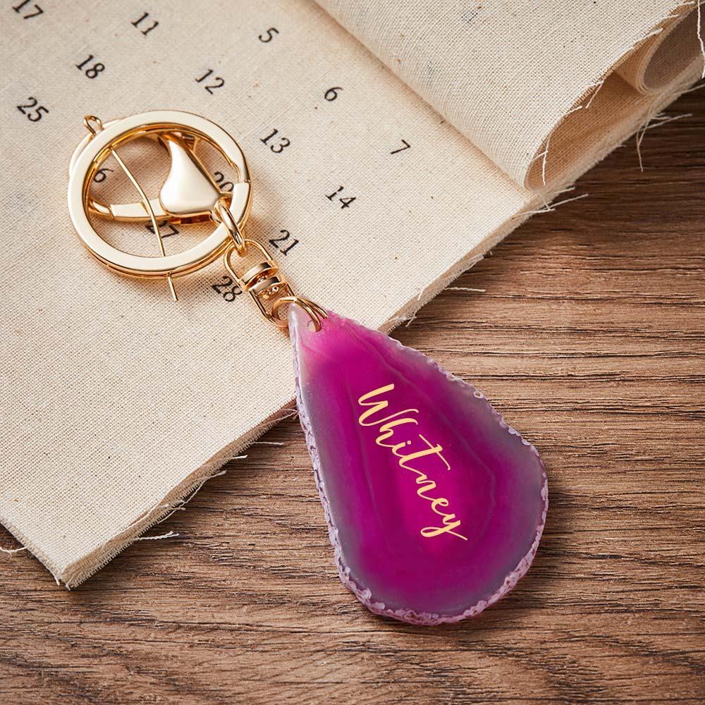 Agate Engraved Keychain Personalized Natural Stone Key Chain Gift For Her - customphotokeychain