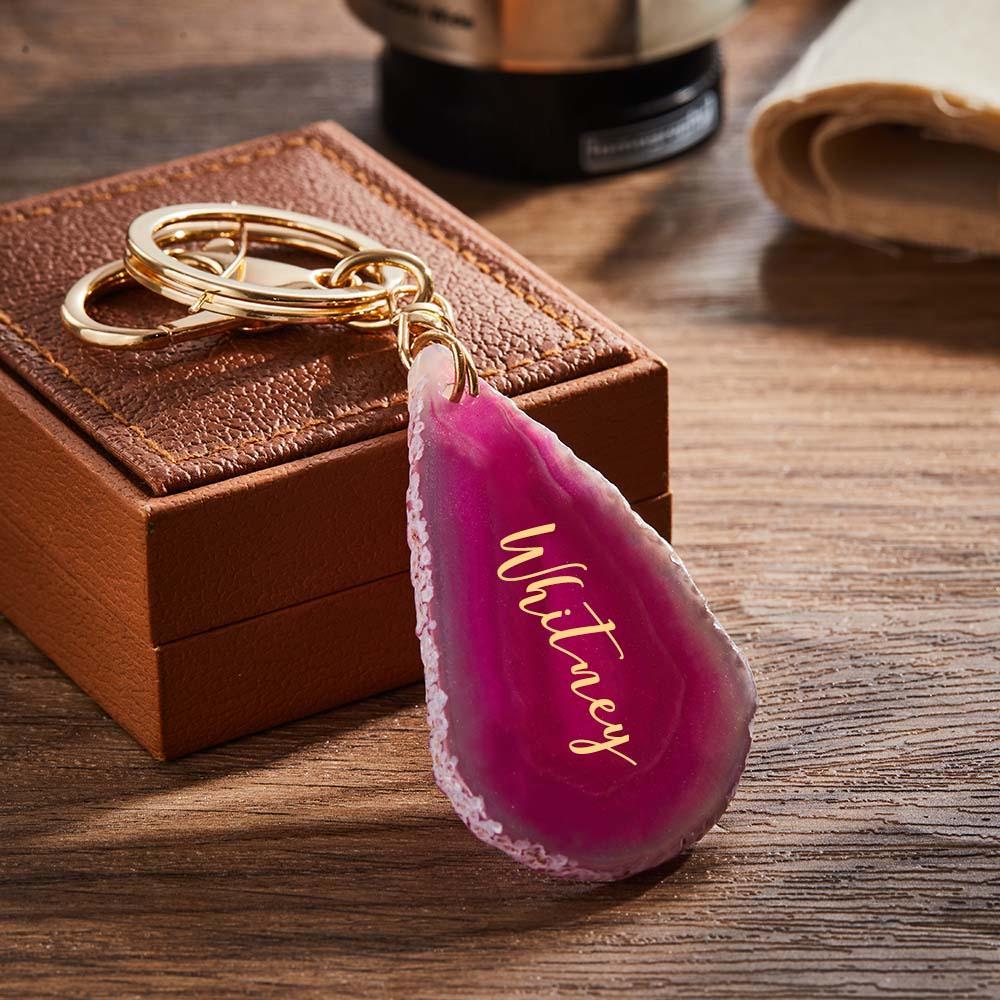 Agate Engraved Keychain Personalized Natural Stone Key Chain Gift For Her - customphotokeychain