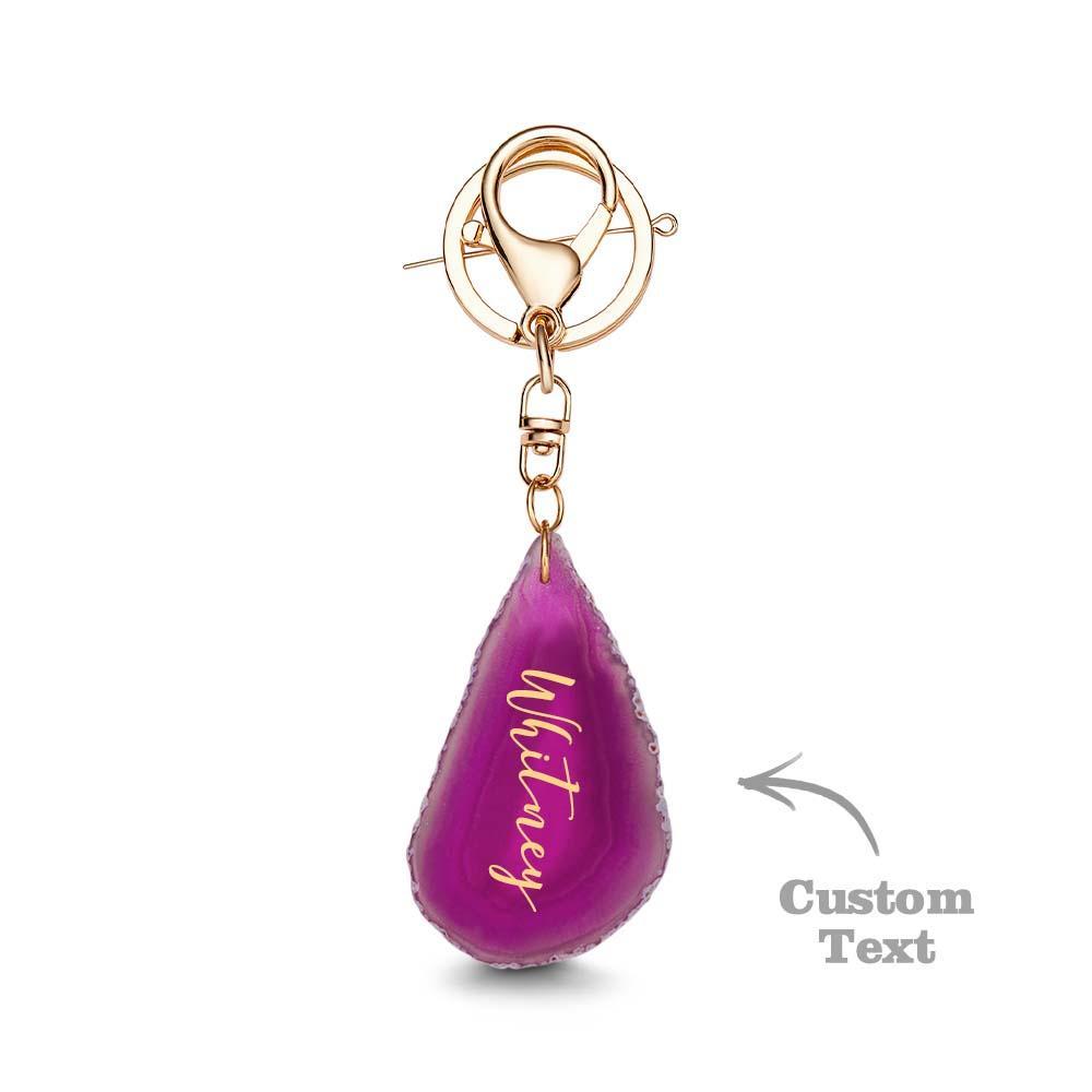 Agate Engraved Keychain Personalized Natural Stone Key Chain Gift For Her - customphotokeychain