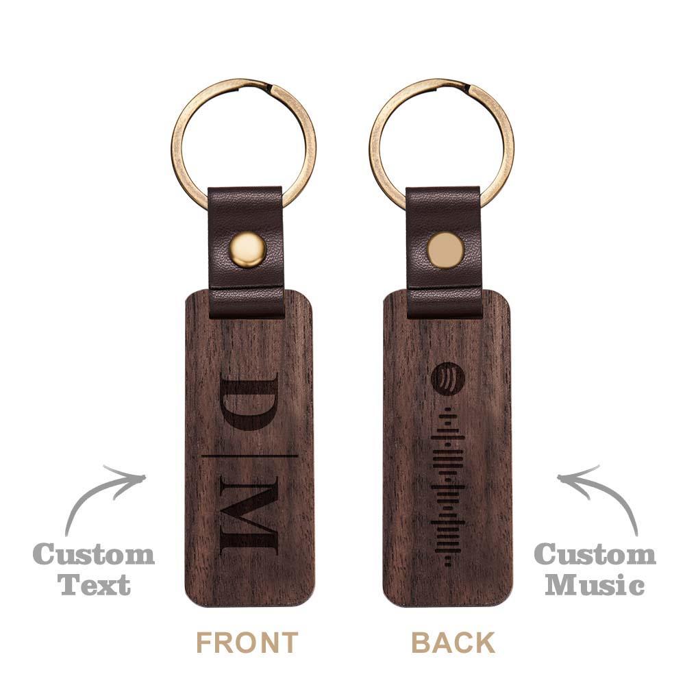 Scannable Spotify Code Wood Keychain Vintage Engraved Keychain For Him - customphotokeychain