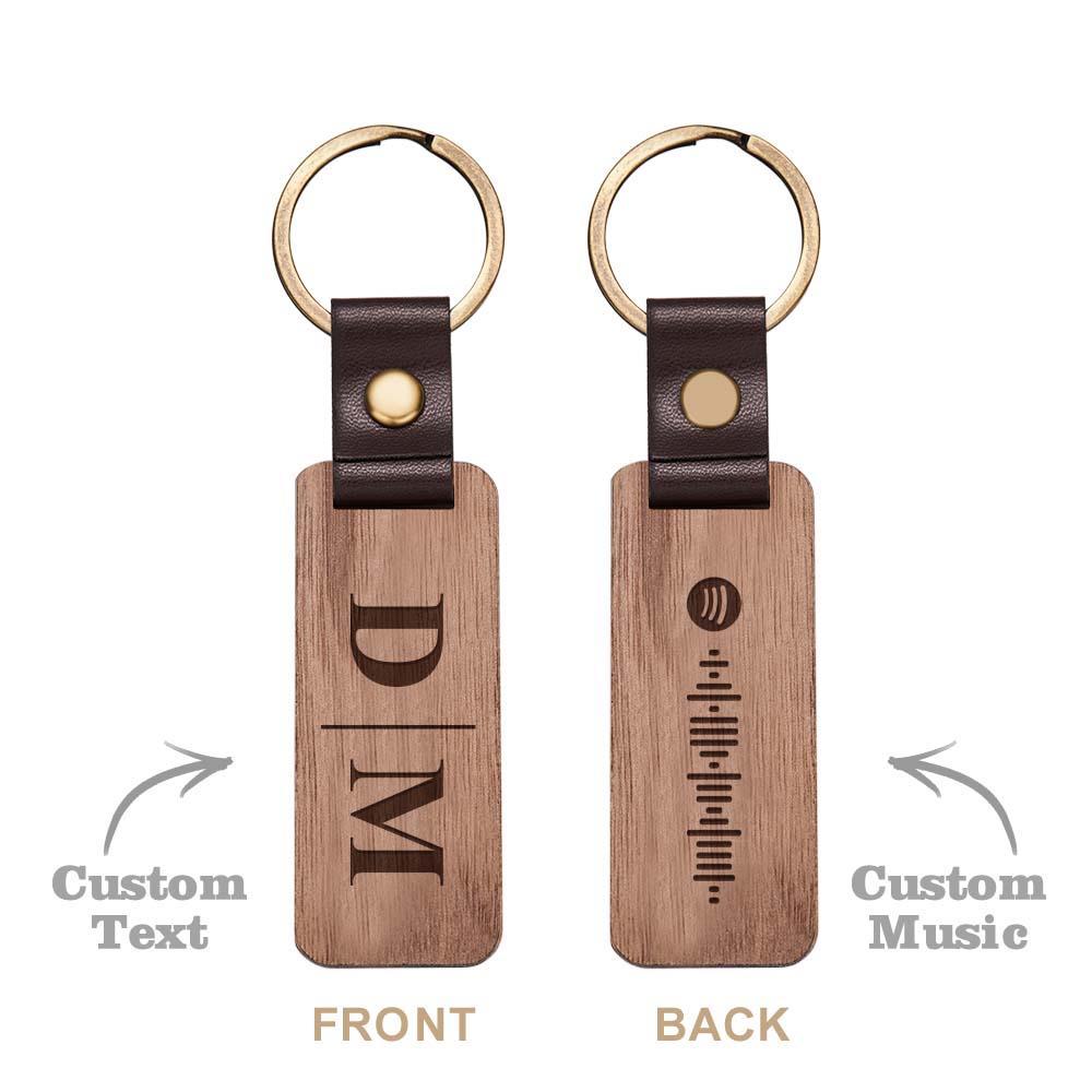 Scannable Spotify Code Wood Keychain Vintage Engraved Keychain For Him - customphotokeychain