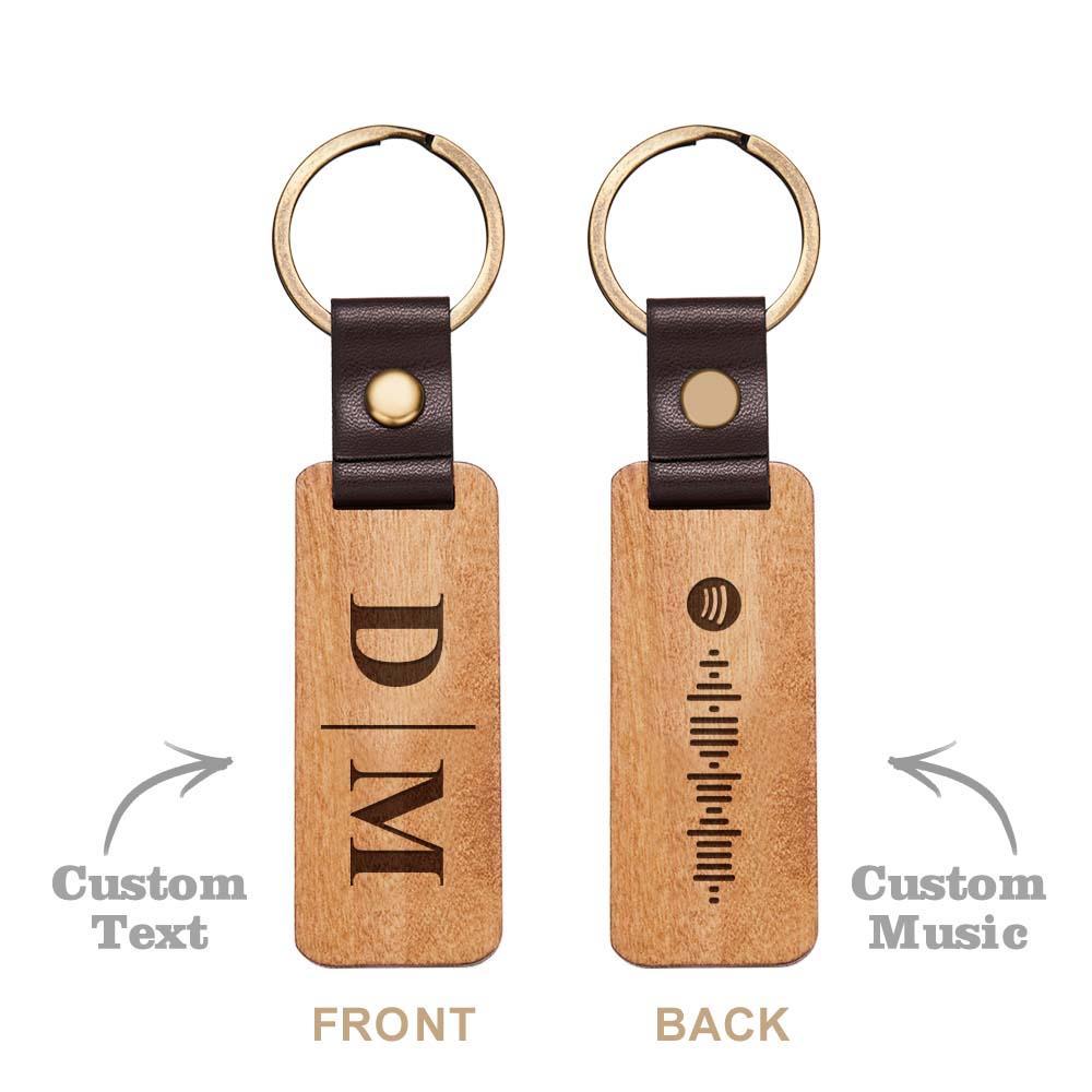 Scannable Spotify Code Wood Keychain Vintage Engraved Keychain For Him - customphotokeychain