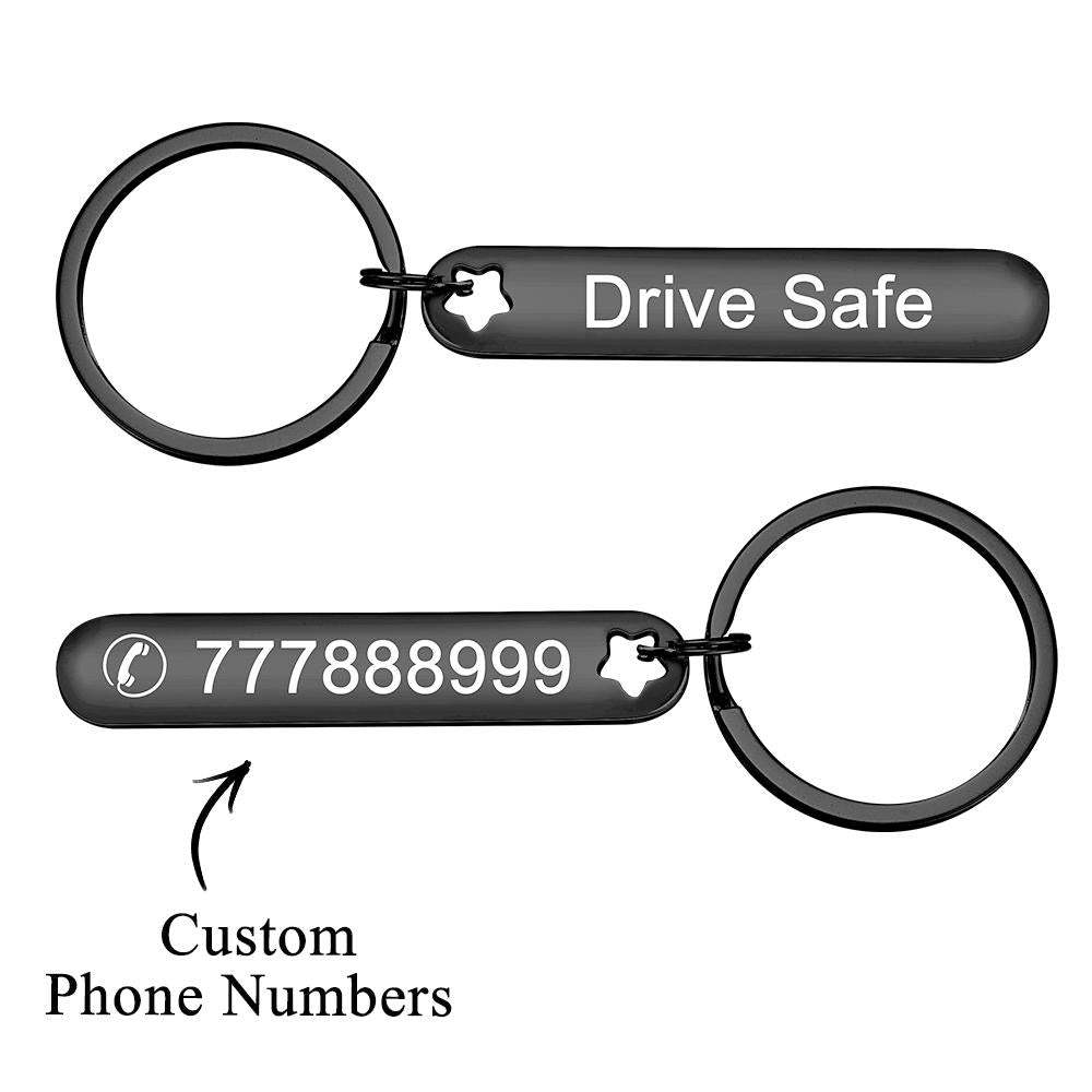 Custom Engraved Keychain Phone Number Drive Safe Metal Gifts - customphotokeychain