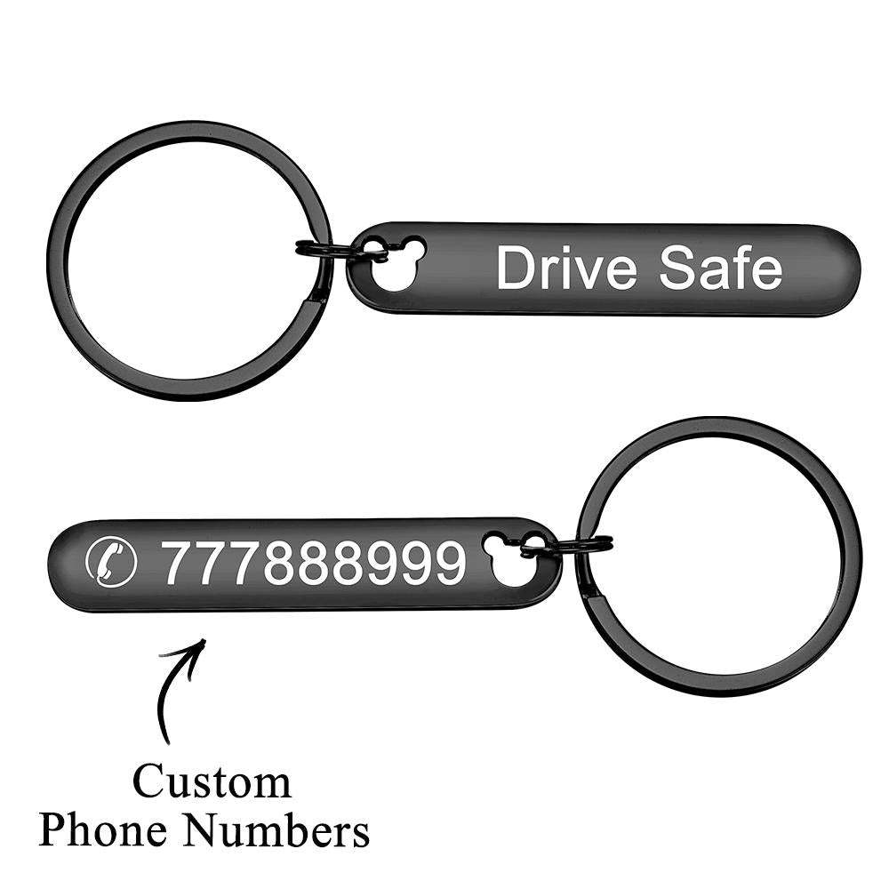 Custom Engraved Keychain Phone Number Drive Safe Metal Gifts - customphotokeychain
