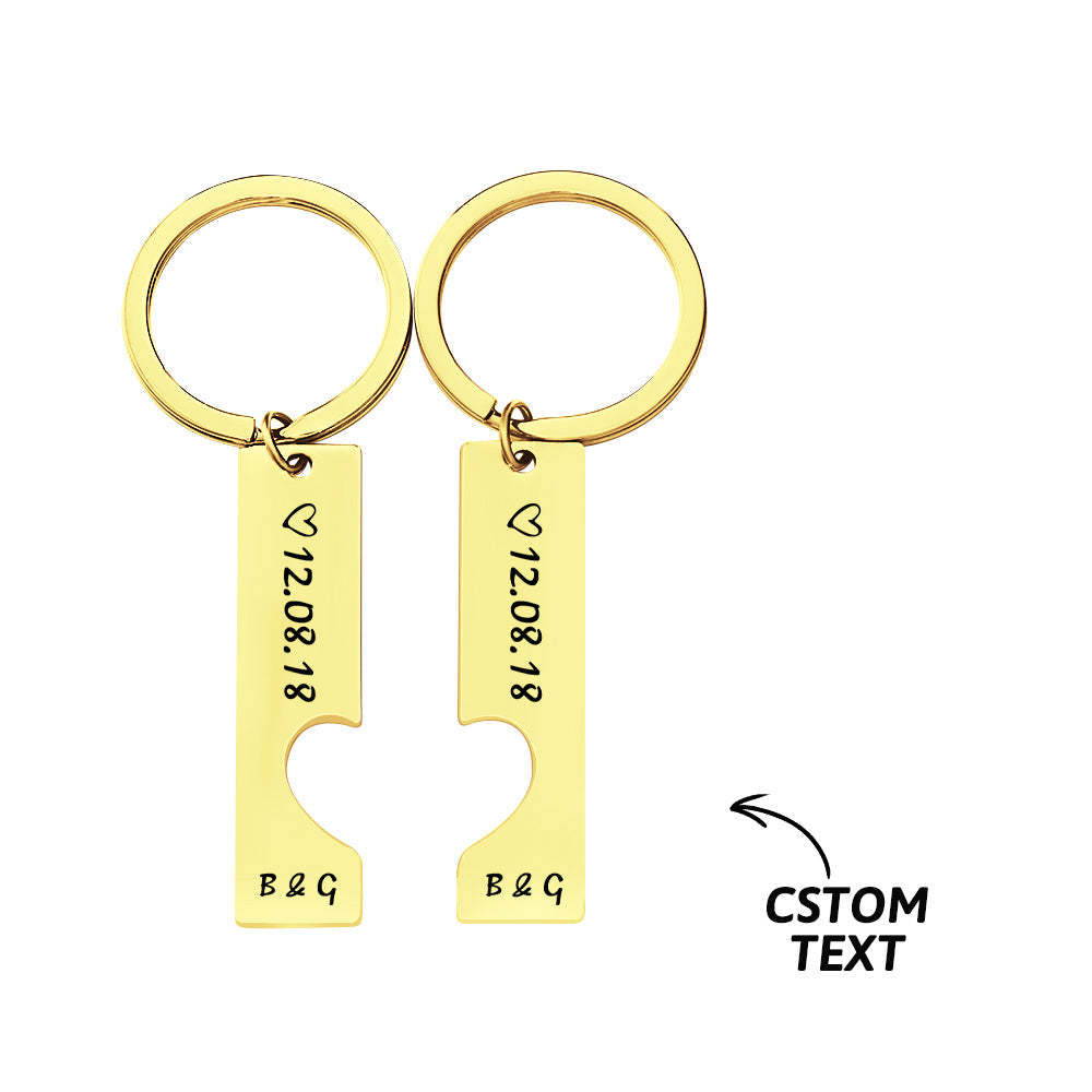 Couple Keychain Set Heart Custom Keychain Personalized 2pcs Matching Keyring Gift for Him - customphotokeychain