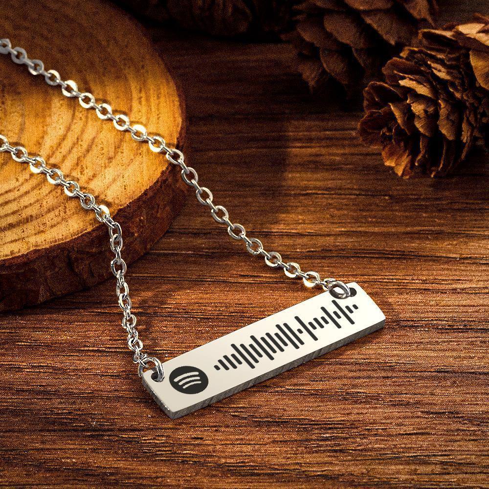 Personalized Bar Necklace Spotify Code Necklace Custom Music Spotify Scan Code Stainless Steel Necklace Gift - myspotifyplaque