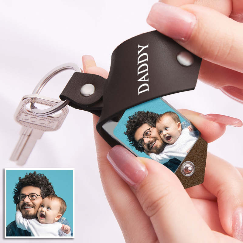 Personalised Gift For Dad - Custom Photo Keyring In Leather Case, Father's Day Keepsake, Gift For New Dad, Leather Photo Keychain - UK - Foto 7