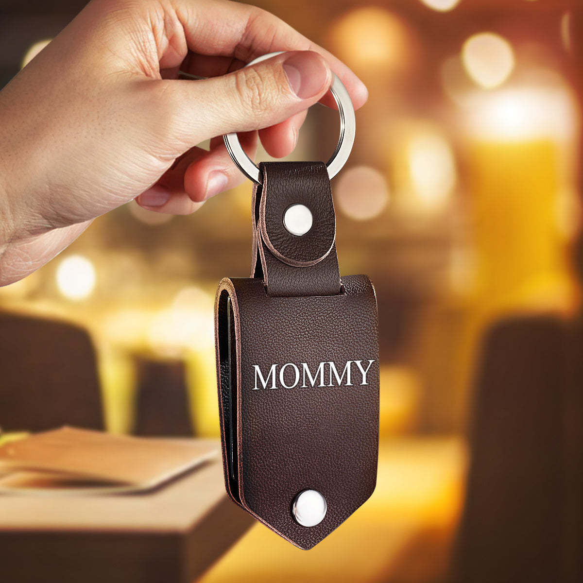 Custom Engraved Photo Keyring Gift With Leather Case for Lover