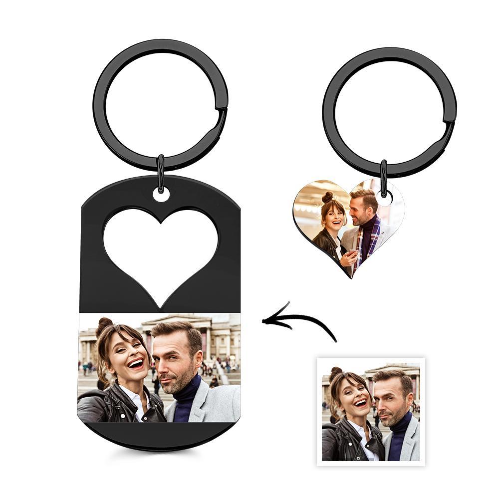 Custom Photo Engraved Keychain Creative Heart A Pair Couple Gifts - customphotokeychain