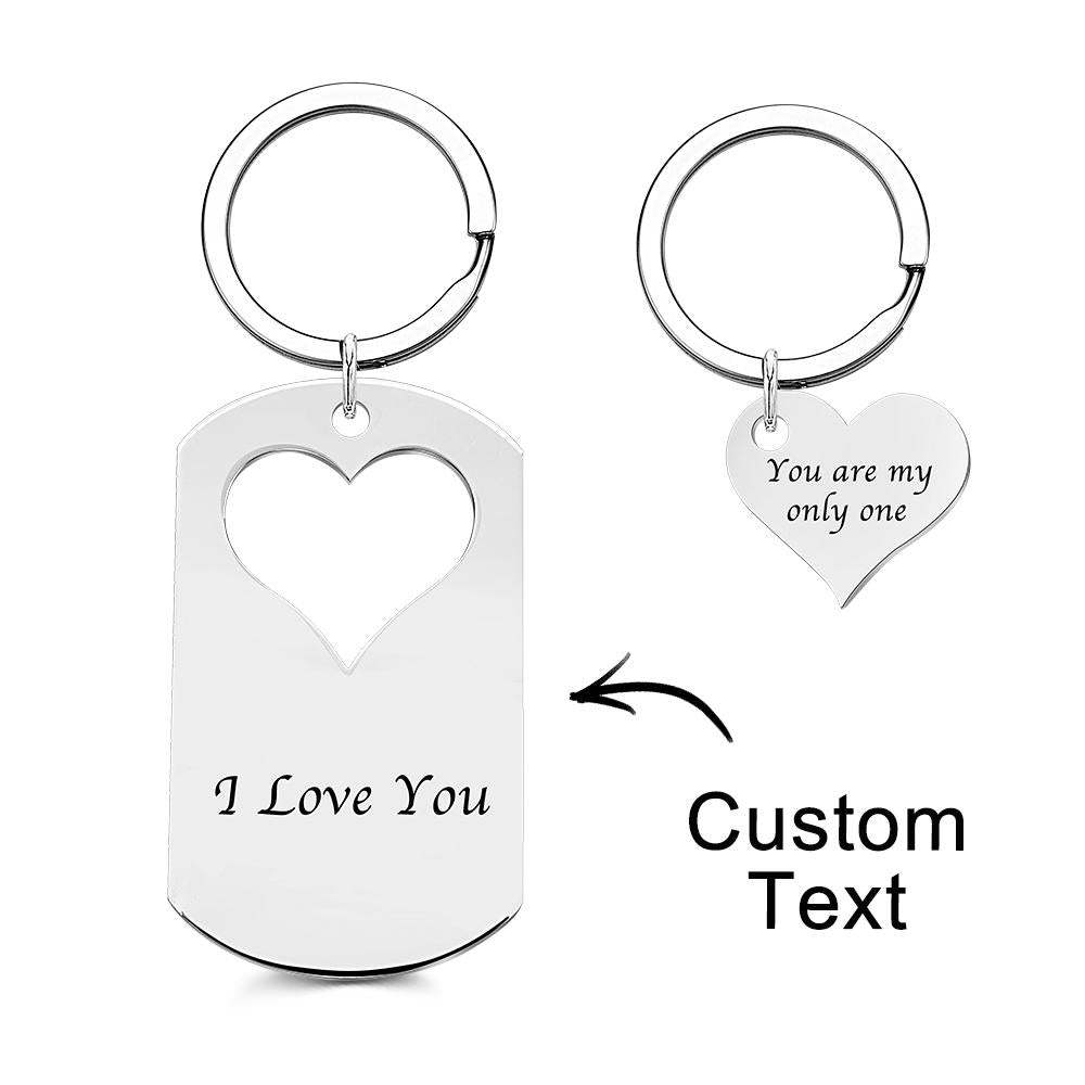 Custom Photo Engraved Keychain Creative Heart A Pair Couple Gifts - customphotokeychain