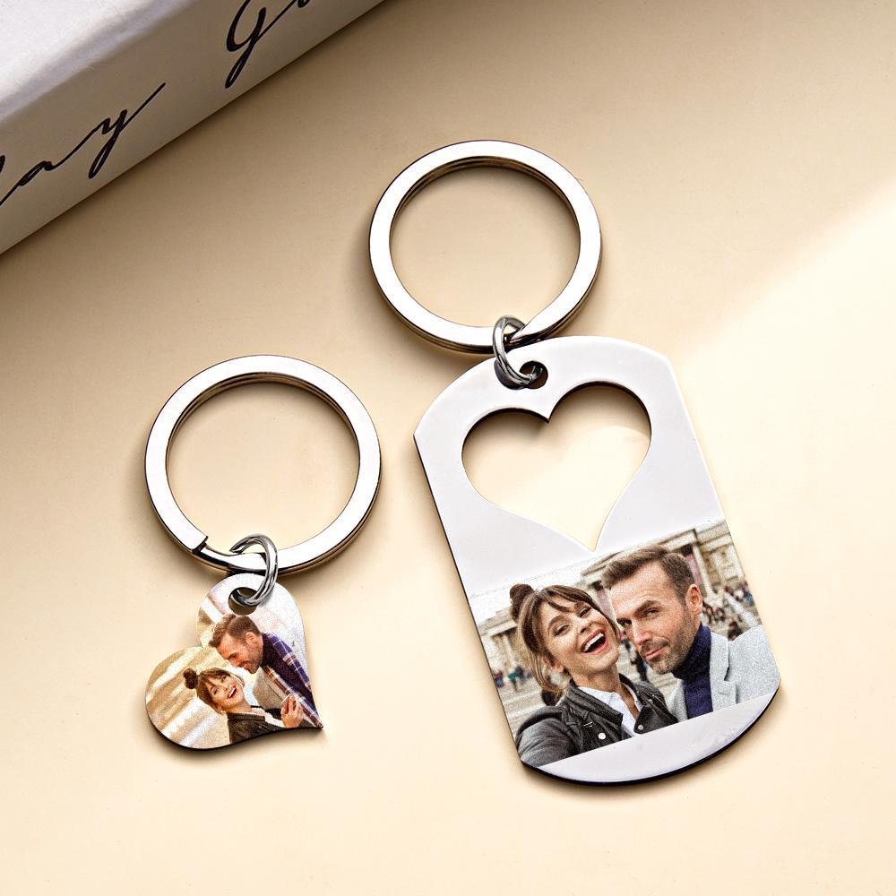 Custom Photo Engraved Keychain Creative Heart A Pair Couple Gifts - customphotokeychain
