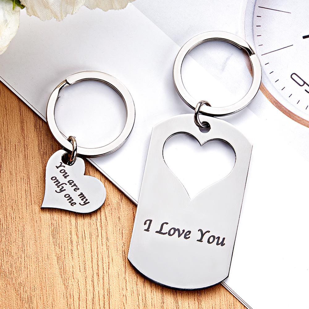 Custom Photo Engraved Keychain Creative Heart A Pair Couple Gifts - customphotokeychain