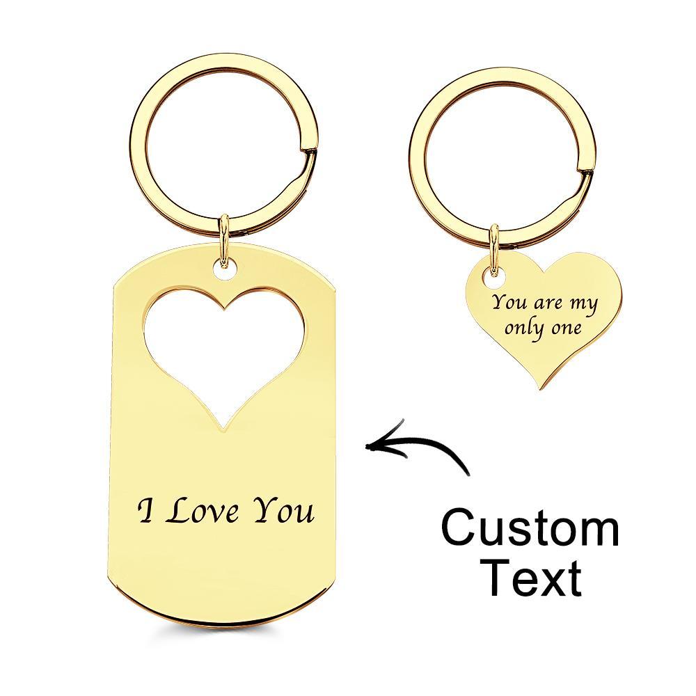 Custom Photo Engraved Keychain Creative Heart A Pair Couple Gifts - customphotokeychain
