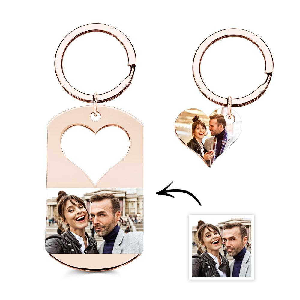 Custom Photo Engraved Keychain Creative Heart A Pair Couple Gifts - customphotokeychain